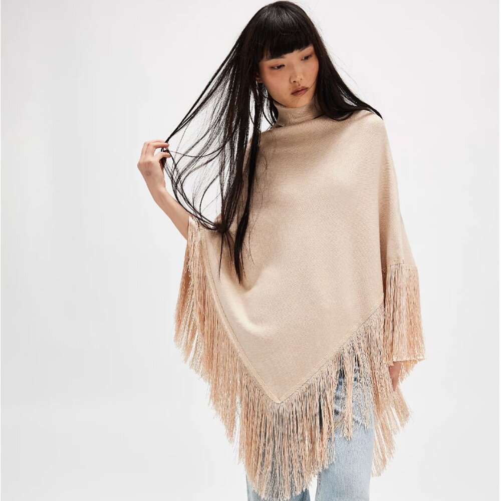 Free People River Walk Cotton Fringe Poncho